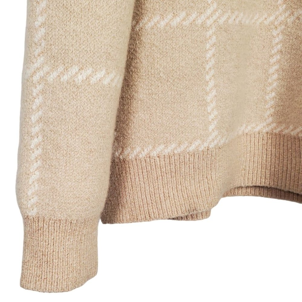 Rachel Zoe Size L Sweater Wool Blend Metallic Sparkle Mock Neck Thick Knit Tan - Picture 5 of 6